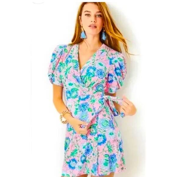 lilly pulitzer pink and blue dress Lilly Pulitzer Dune Upf 50+ Short Sleeve Women's Dress Rousseau Pink : XL main image 1